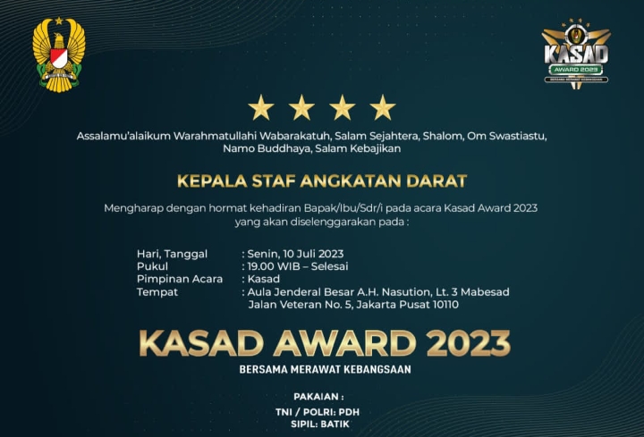 KASAD AWARD 2023 Bersama Merawat Kebangsaan.Dengan Beberapa Nominasi Penilaian Artikel